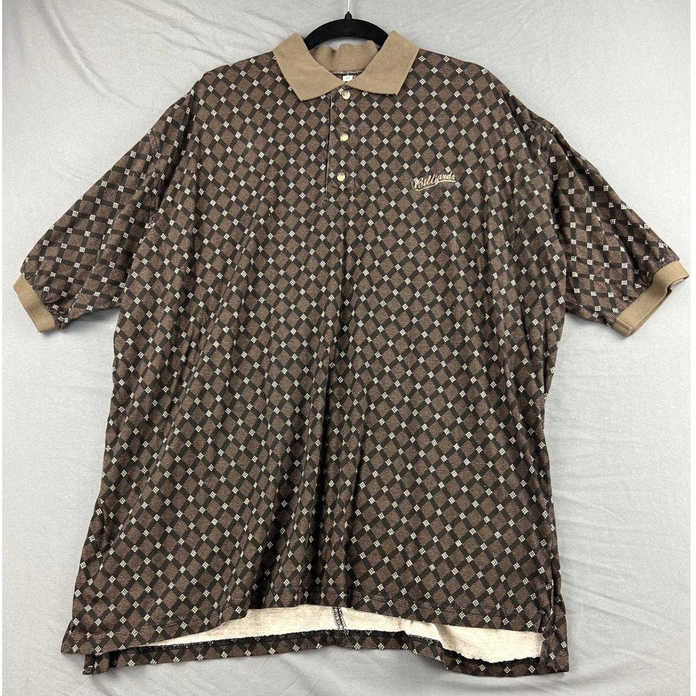 Sauce by Berne Polo Shirt Mens 3X Billiards Diamond Pattern Brown Cotton Exclent